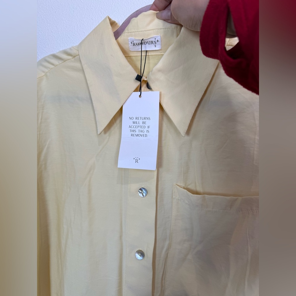 Rumours Yellow Button-Up Blouse S | Bamboo Blend Oversized Shirt Chic Minimalis - Picture 6 of 13